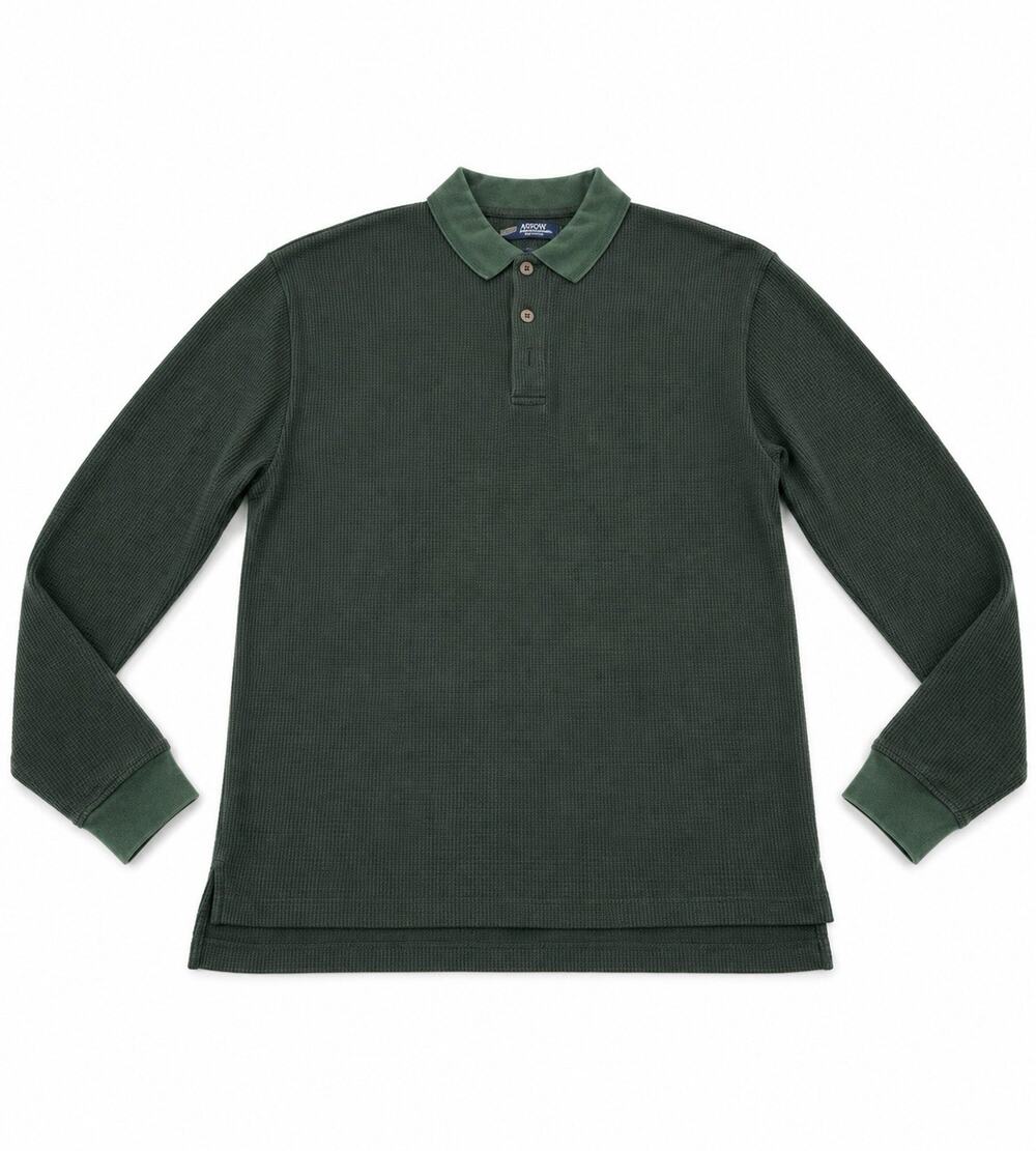 Arrow America’s Sport Men’s Forest Green Waffle Knit Long Sleeve Polo Shirt XL